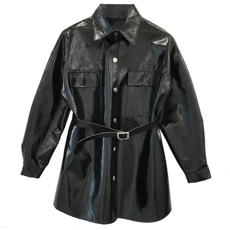 Pu Leather Retro Short Trench Coat