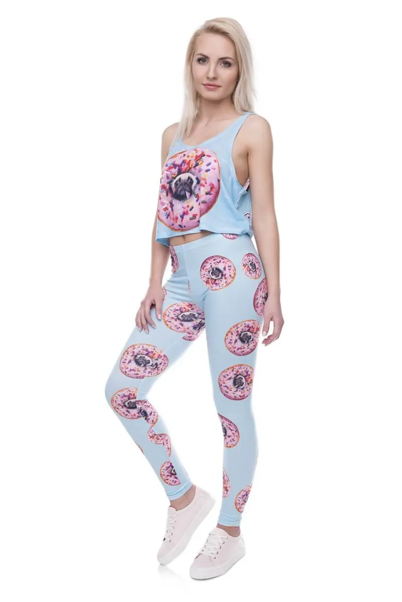 Regular Leggings (8-12 UK Size) - Donuts With Pugs Blue