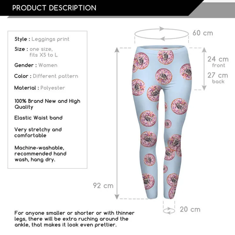 Regular Leggings (8-12 UK Size) - Donuts With Pugs Blue