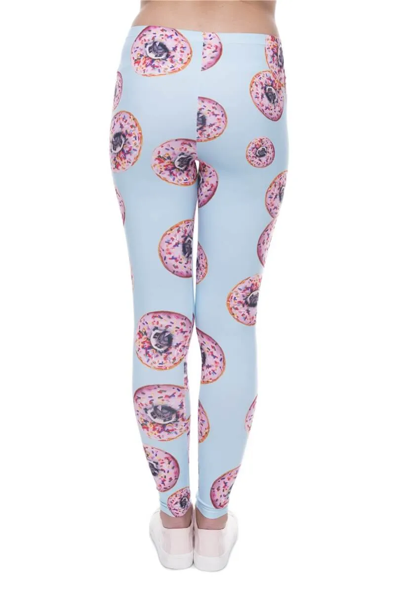 Regular Leggings (8-12 UK Size) - Donuts With Pugs Blue