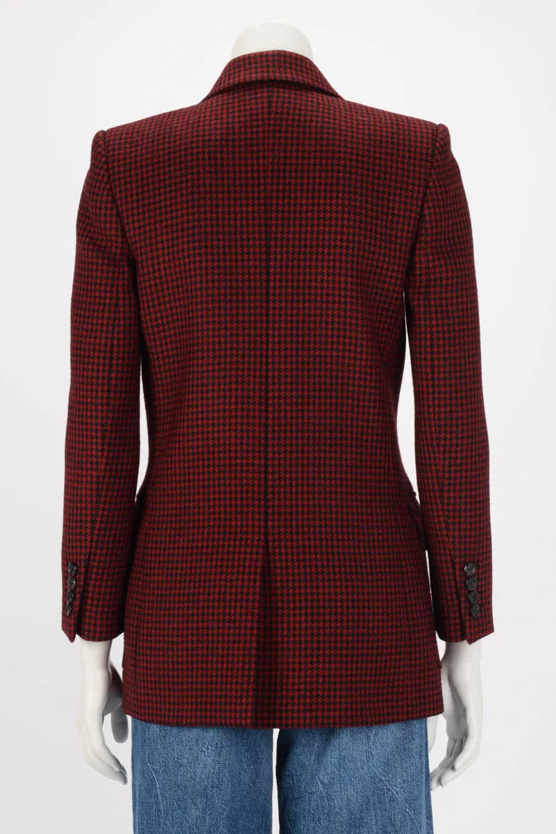 Saint Laurent Red & Black Wool Houndstooth Blazer FR 36