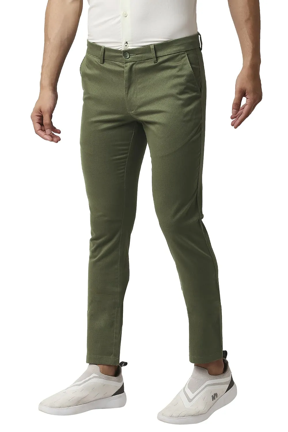 Tapered Fit Stretch Printed Trousers