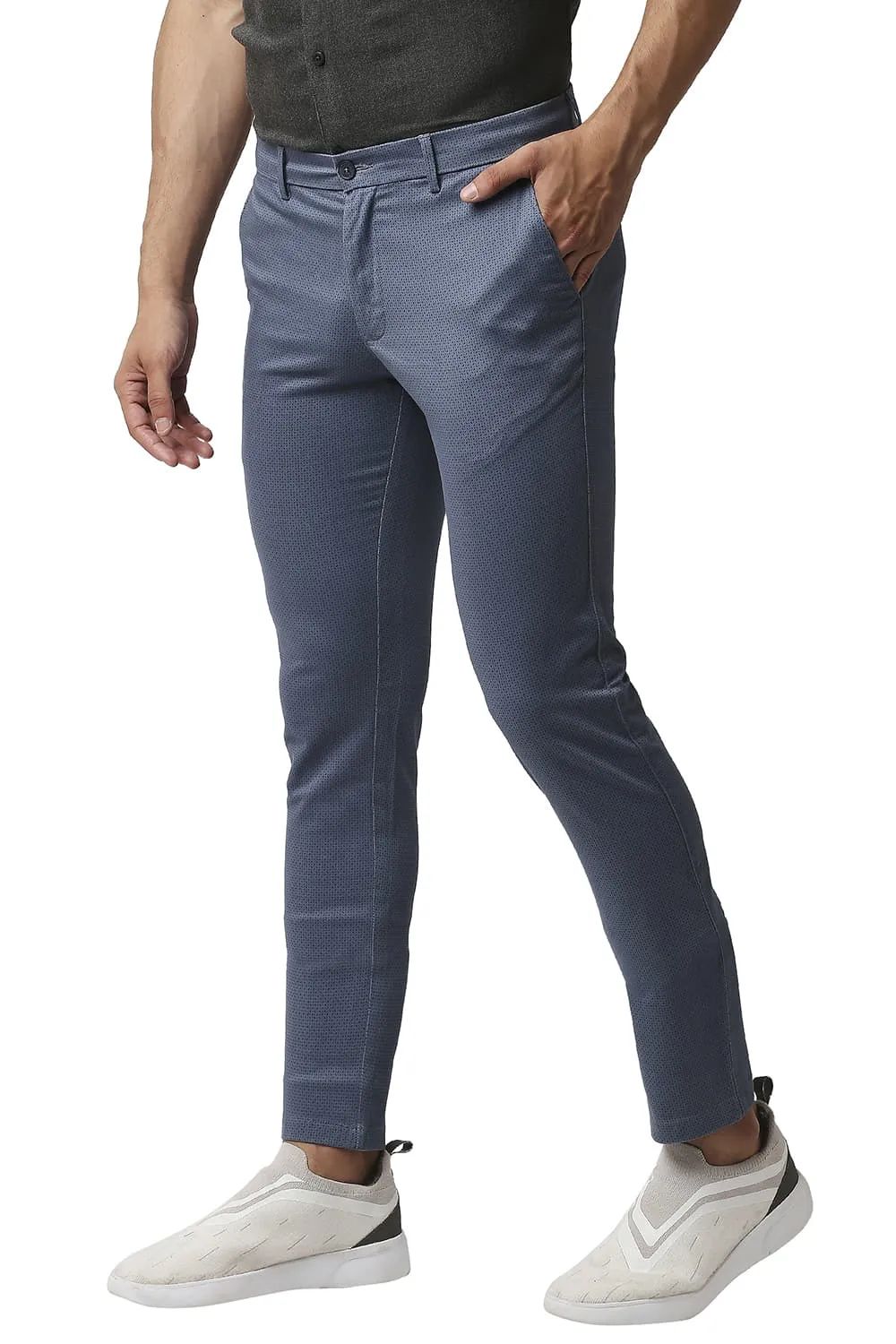 Tapered Fit Stretch Printed Trousers