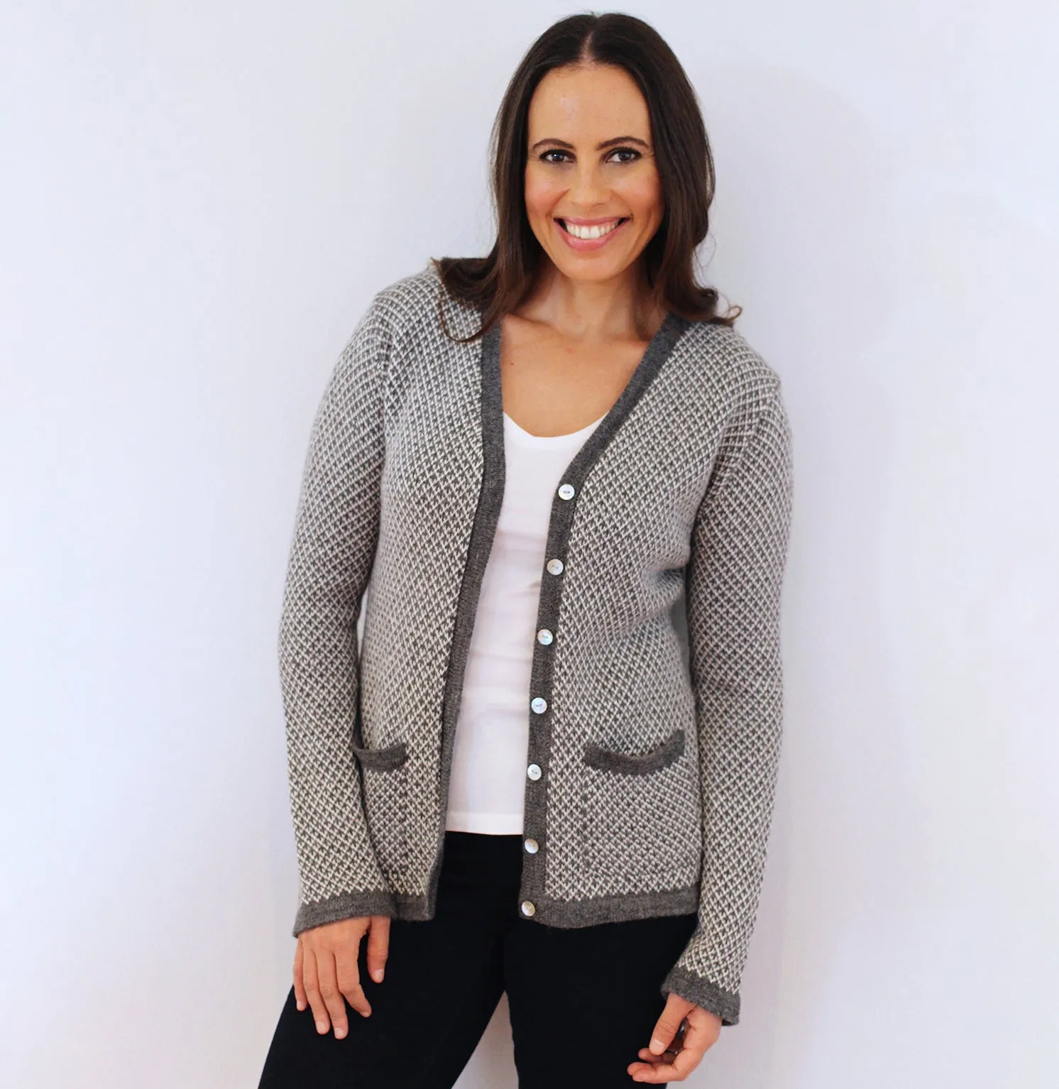 Textured Diamond Alpaca Wool Cardigan