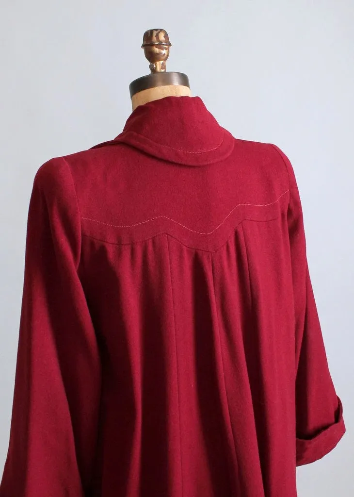 Vintage 1940s Cranberry Wool Swing Coat