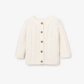 Whisper White Horseshoe Cable Knit Baby Cardigan