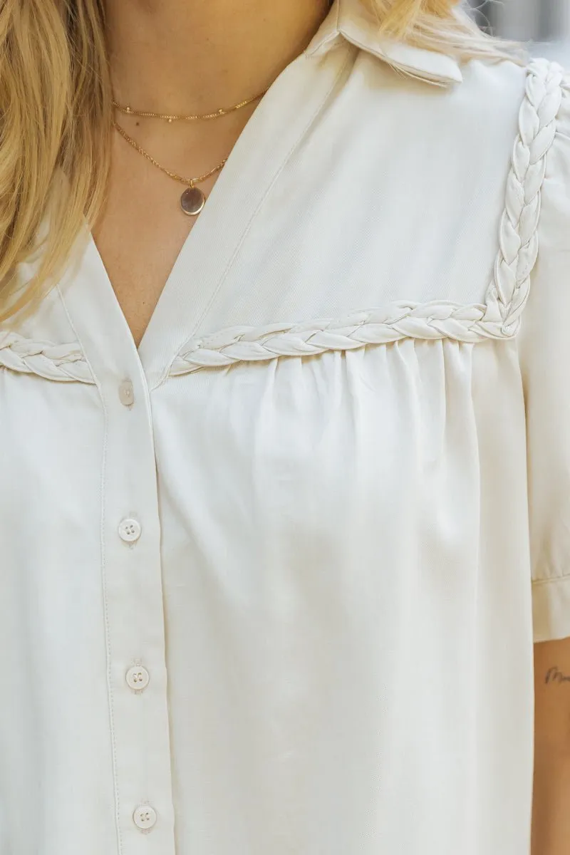 Yours To Cherish Braided Button Down Top - DOORBUSTER