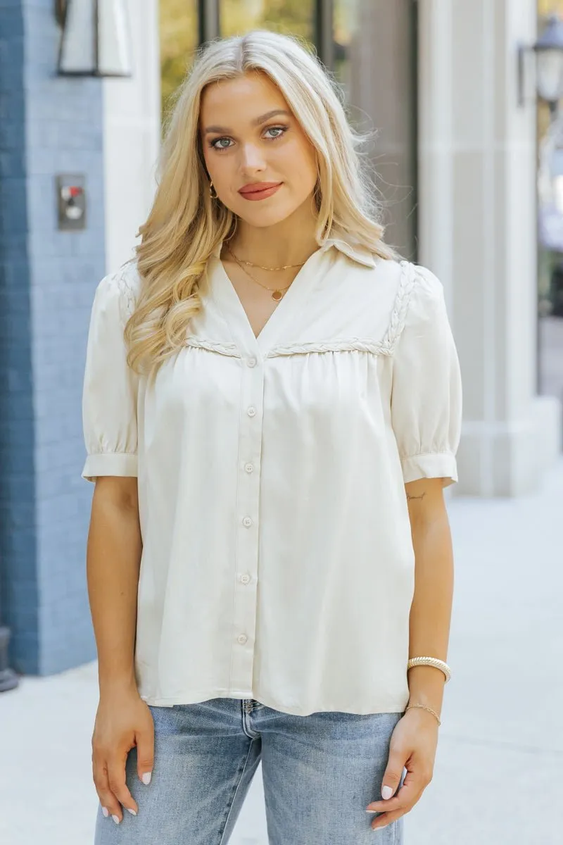 Yours To Cherish Braided Button Down Top - DOORBUSTER