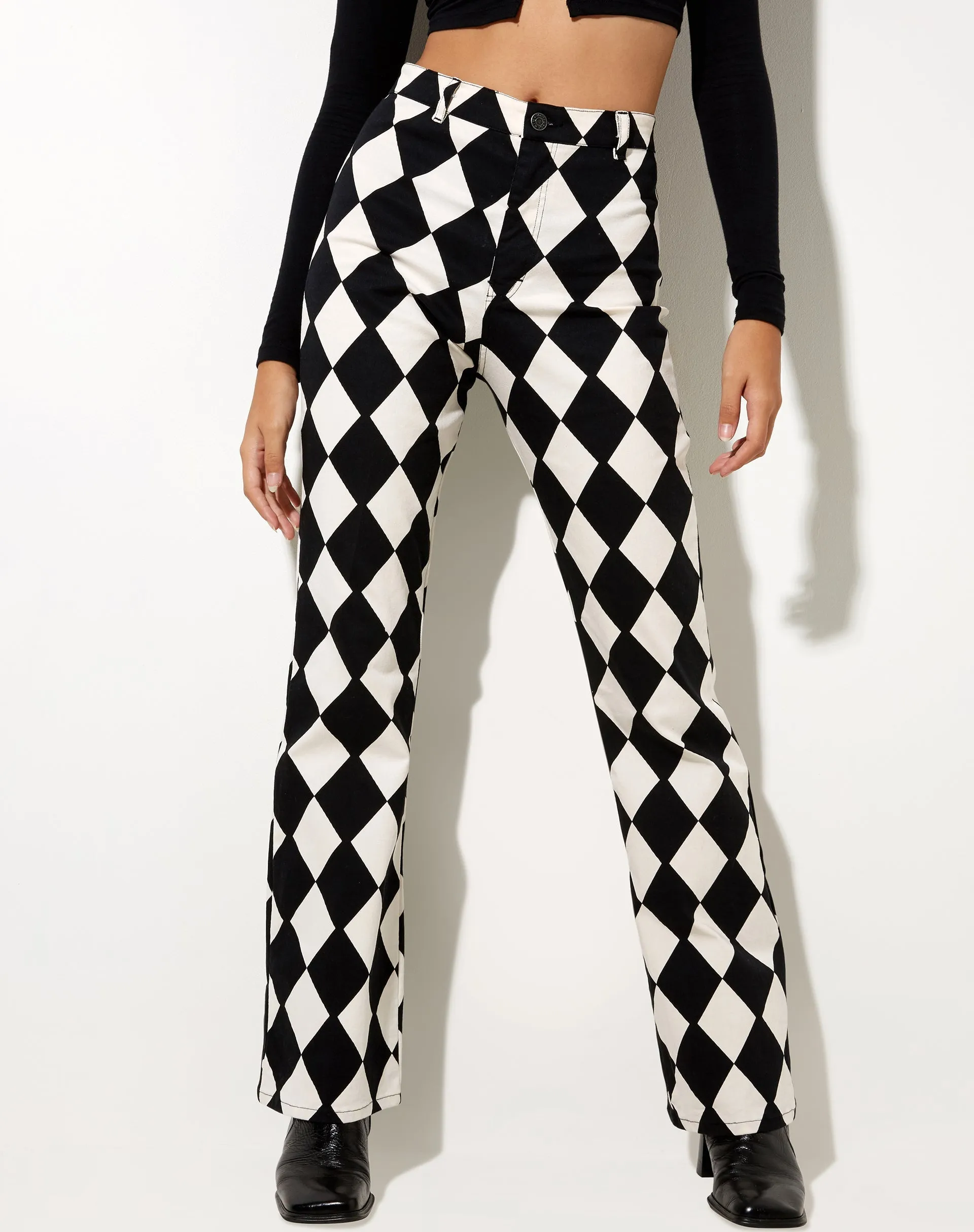 Zoven Flare Trouser in Harlequin Black and White